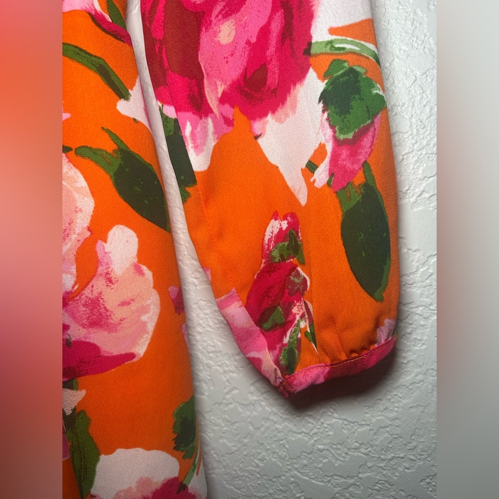 Lulu's Sweetest Song Orange Floral Romper Low V Back Long Sleeve Size S - Picture 9 of 15